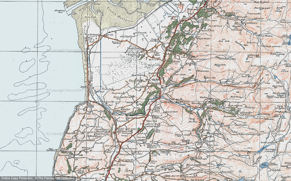 Old Map of Historic Map covering Borth to Devil's Bridge to Pontrhydfendigaid Trail in 1922