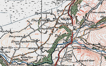 Old map of Borth to Devil's Bridge to Pontrhydfendigaid Trail in 1922