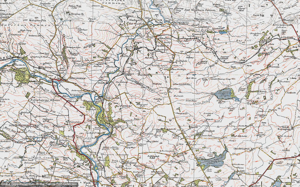Old Map of Historic Map covering Blackbog Burn in 1925