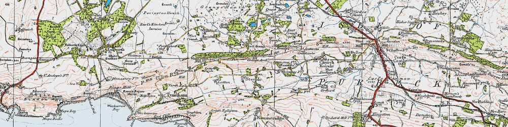 Old map of Purbeck Hills in 1919