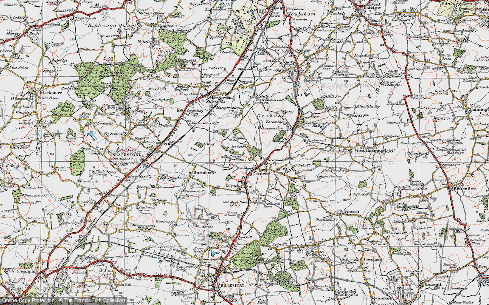 Old Map of Stock, 1920 in 1920