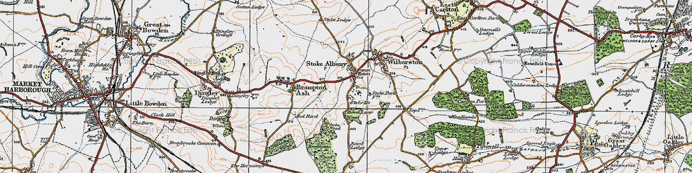 Old map of Stoke Albany in 1920