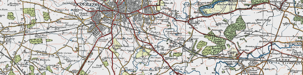 Old map of Stoke Aldermoor in 1920