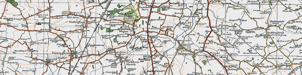 Old map of Stoke Ash in 1921