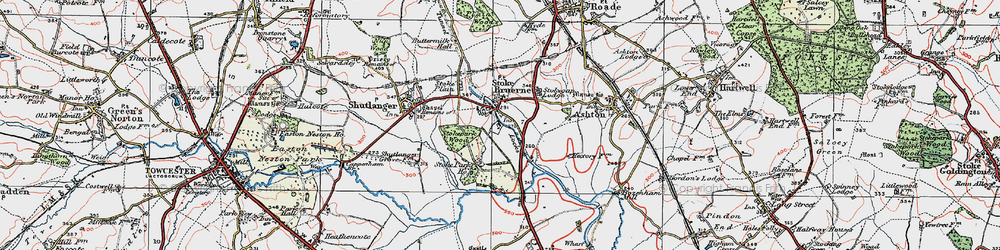 Old map of Stoke Bruerne in 1919