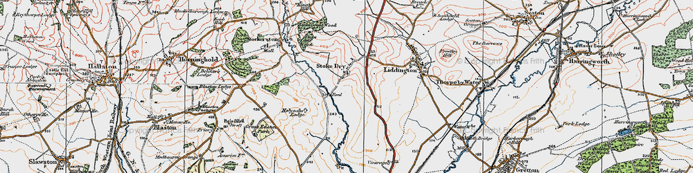 Old map of Stoke Dry in 1921