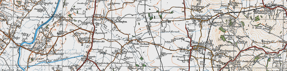 Old map of Stoke Orchard in 1919