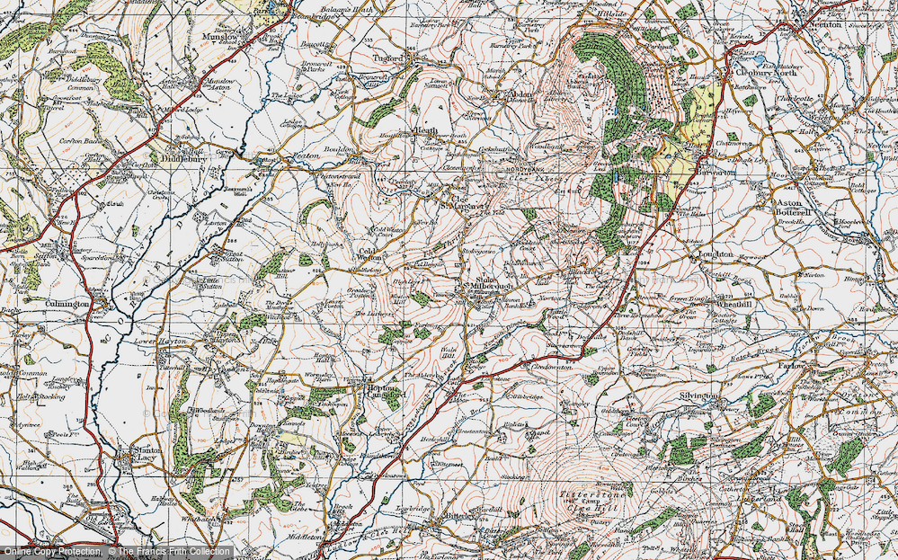 Old Map of Historic Map covering Bockleton Brook in 1921