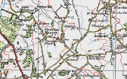 Old map of Stondon Massey in 1920