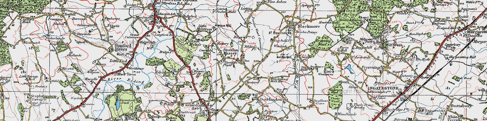 Old map of Stondon Massey in 1920