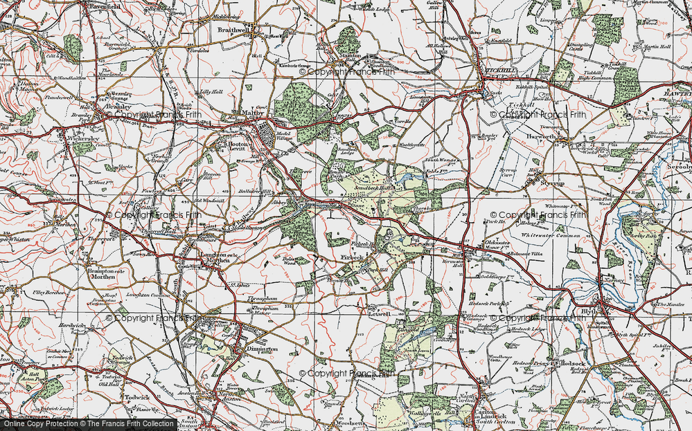Old Map of Historic Map covering Roche Abbey in 1923