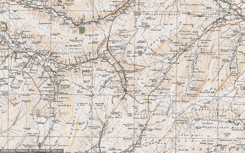 Old Map of Historic Map covering Wold Fell in 1925