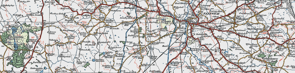 Old map of Stoneley Green in 1921