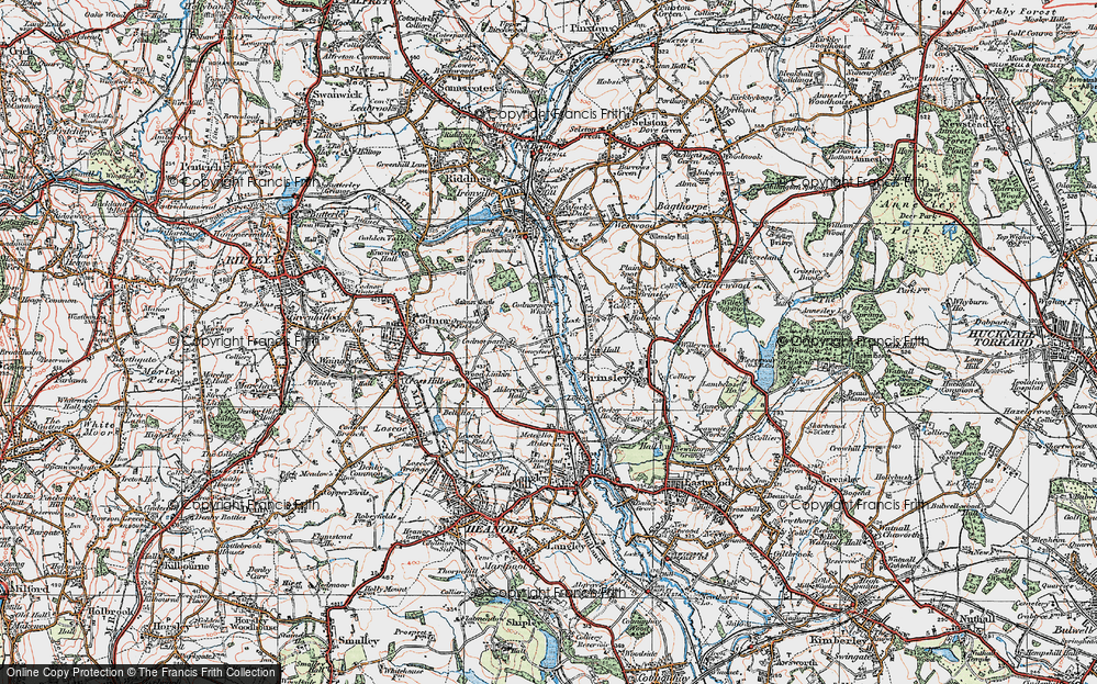 Old Map of Historic Map covering Brinsley Hall in 1921
