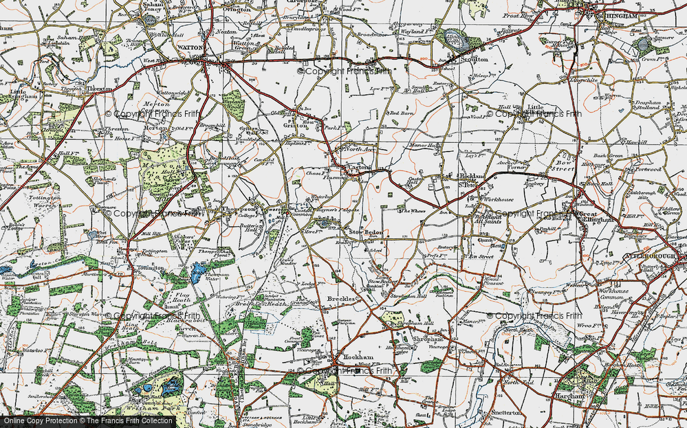 Old Map of Stow Bedon, 1921 in 1921