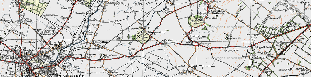 Old map of Stow cum Quy in 1920