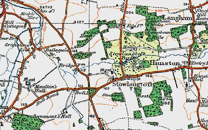 Old map of Stowlangtoft in 1920