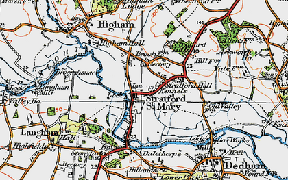 Old map of Stratford St Mary in 1921