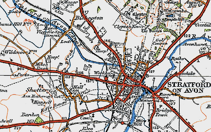 Old map of Stratford-upon-Avon in 1919