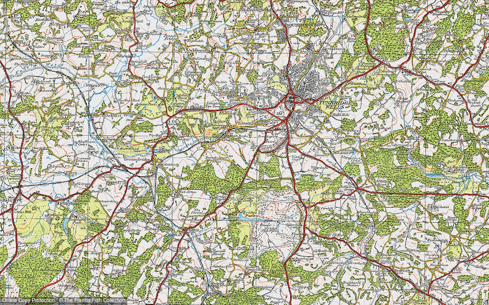 Old Map of Historic Map covering Broadwater Forest in 1920