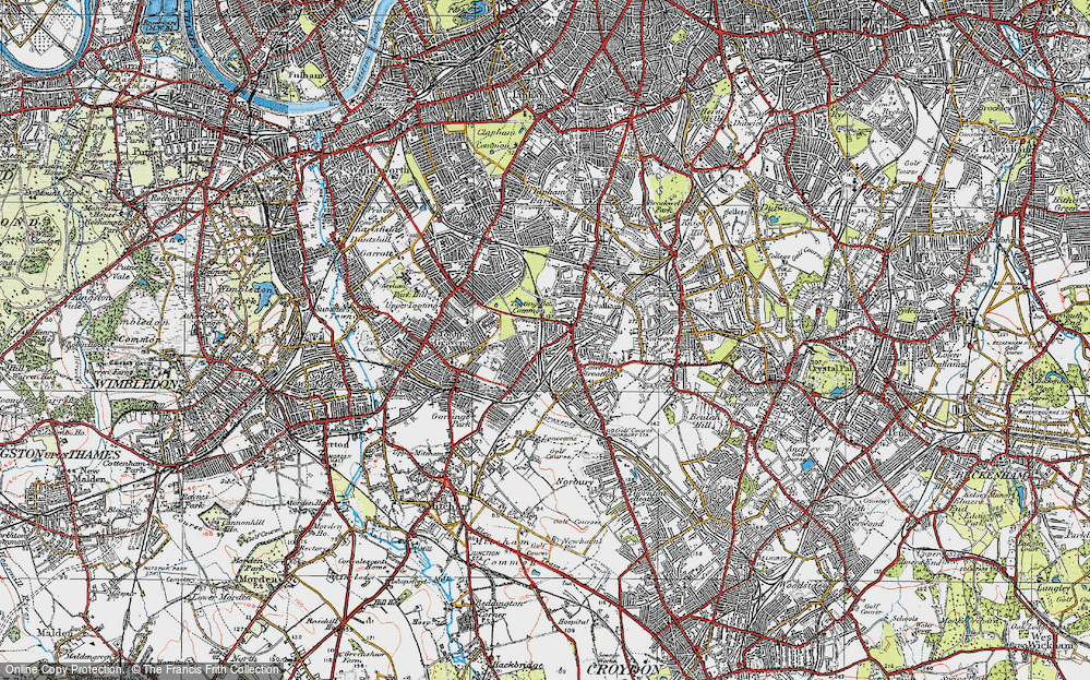 Old Map of Historic Map covering Tooting Bec Common in 1920