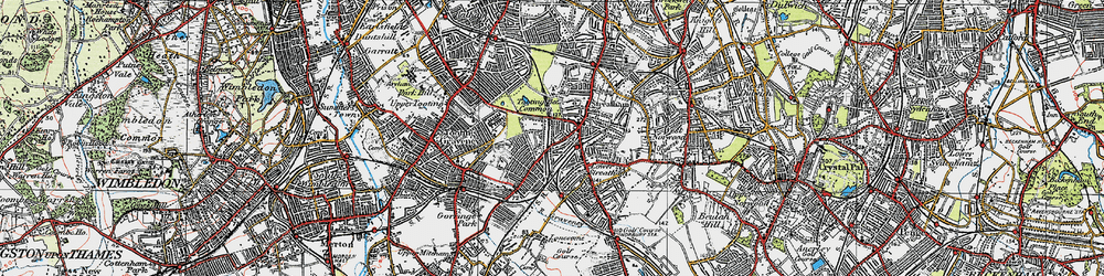 Old map of Tooting Bec Common in 1920