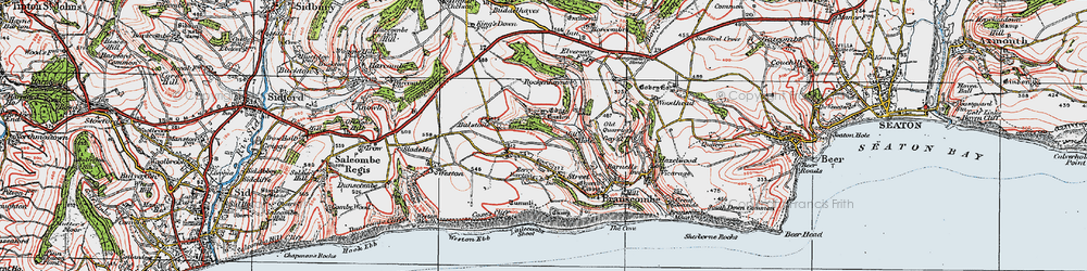 Old map of Branscombe Cross in 1919