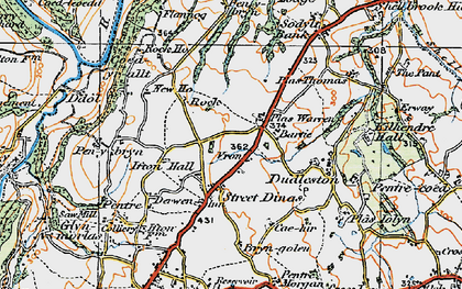Old map of Street Dinas in 1921