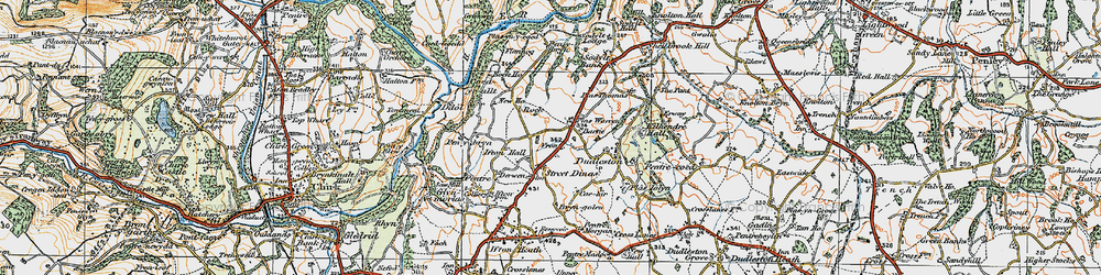 Old map of Street Dinas in 1921