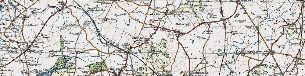 Old map of Stretton under Fosse in 1920
