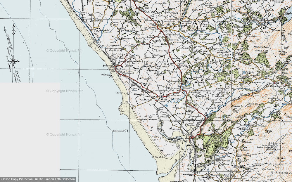 Old Map of Historic Map covering Burnt Moor in 1925