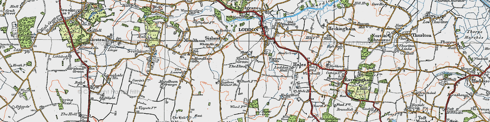 Old map of Stubbs Green in 1922