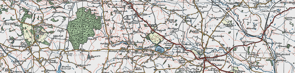 Old map of Sugnall in 1921