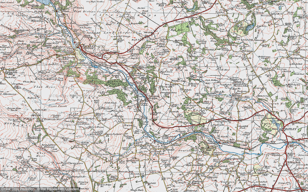 Old Map of Historic Map covering Braisty Woods in 1925