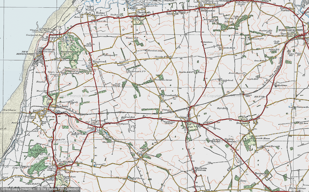 Old Map of Historic Map covering Burntstalk in 1921