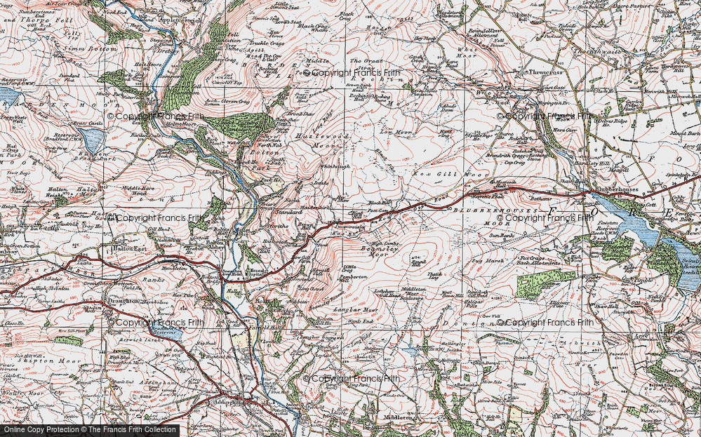 Old Map of Historic Map covering Beamsley Moor in 1925
