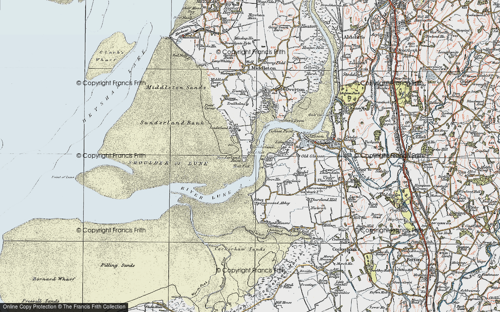 Old Map of Historic Map covering Sunderland Point in 1924