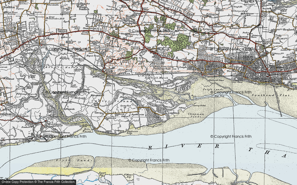 Old Map of Historic Map covering Two Tree Island in 1921