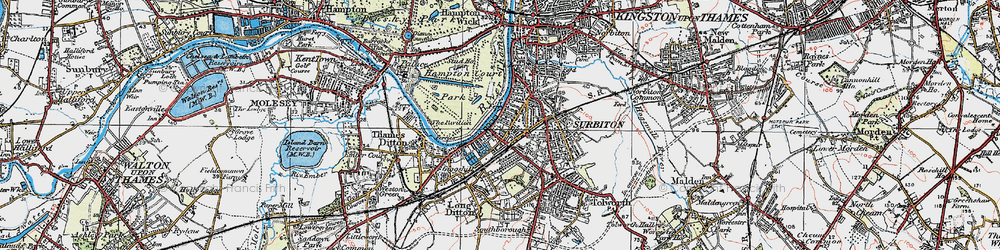 Old map of Surbiton in 1920