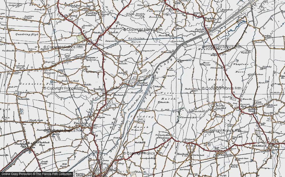 Old Map of Historic Map covering Wragg Marsh Ho in 1922