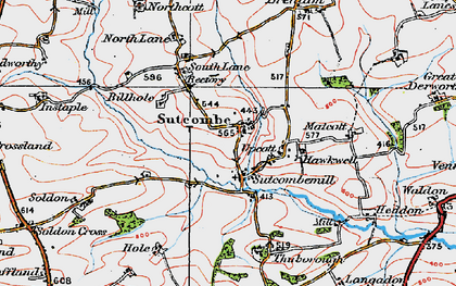 Old map of Sutcombe in 1919