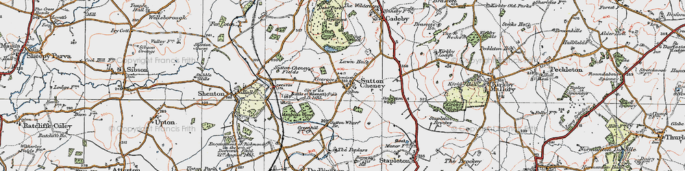 Old map of Sutton Cheney in 1921