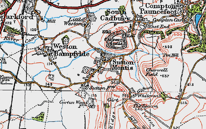 Old map of Sutton Montis in 1919