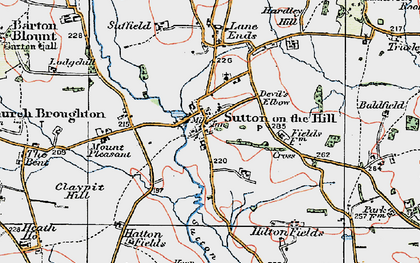 Old map of Sutton on the Hill in 1921