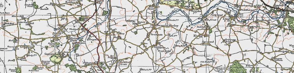Old map of Swanton Morley in 1921
