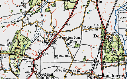 Old map of Swardeston in 1922
