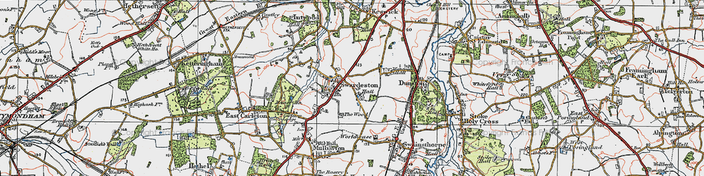 Old map of Swardeston in 1922