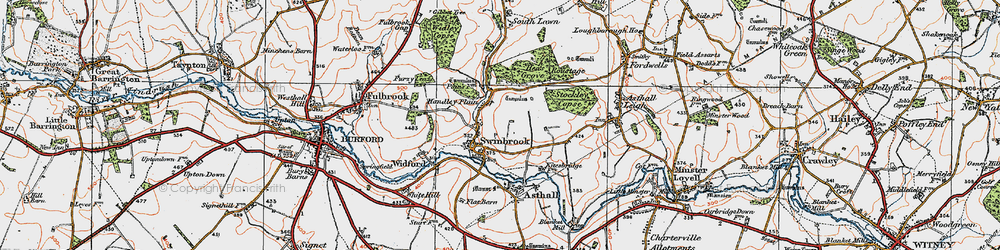 Old map of Swinbrook in 1919
