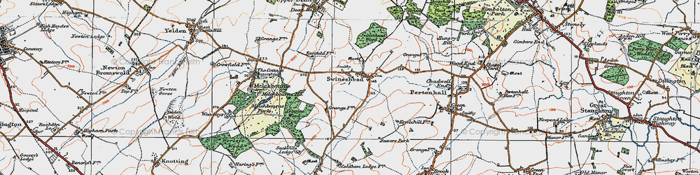 Old map of Swineshead in 1919