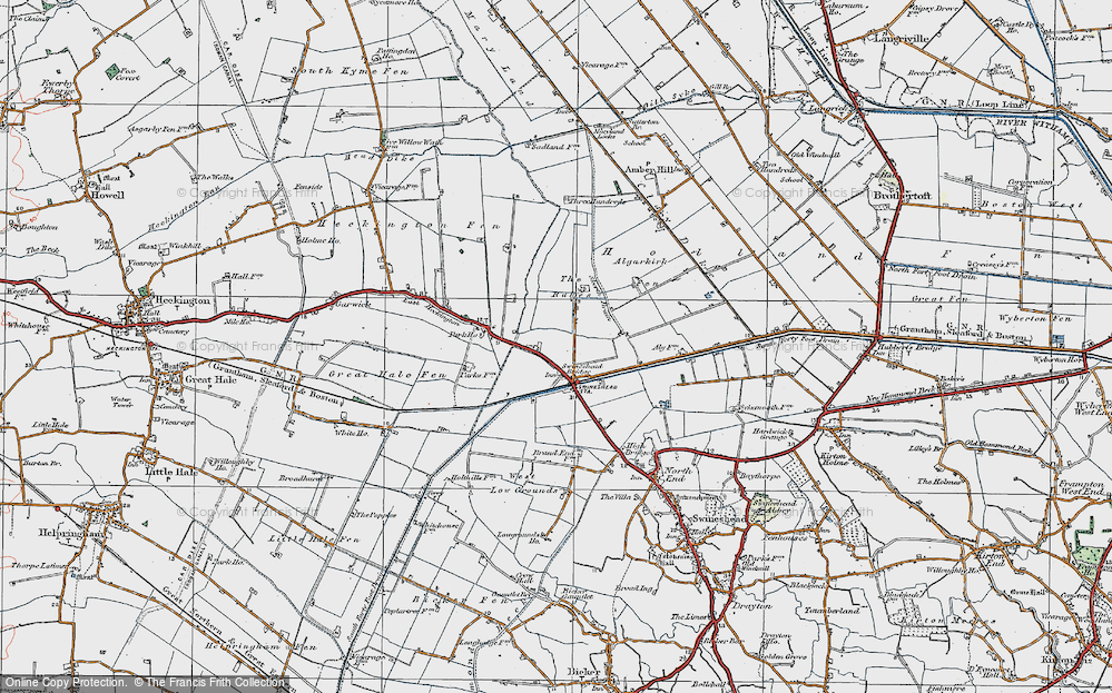 Old Map of Historic Map covering Algarkirk Fen in 1922